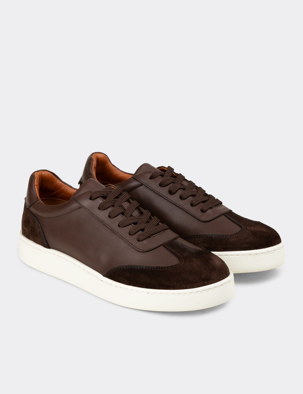 Men's Brown Leather Sneakers - 04407MKHVE01