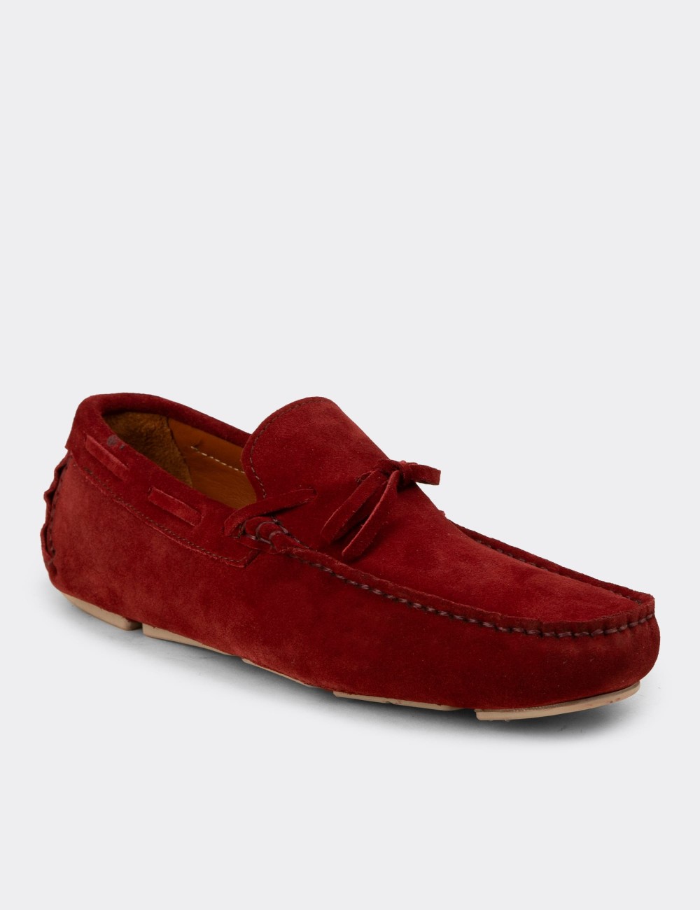 Men's Red Suede Leather Driving Loafers - E0919MKRMC01