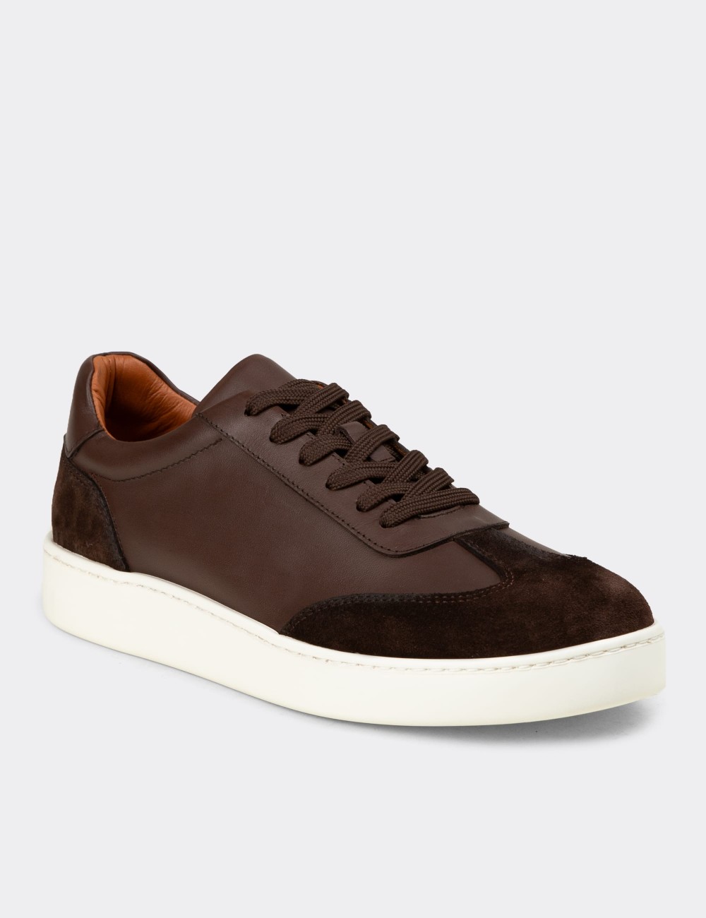 Men's Brown Leather Sneakers - 04407MKHVE01