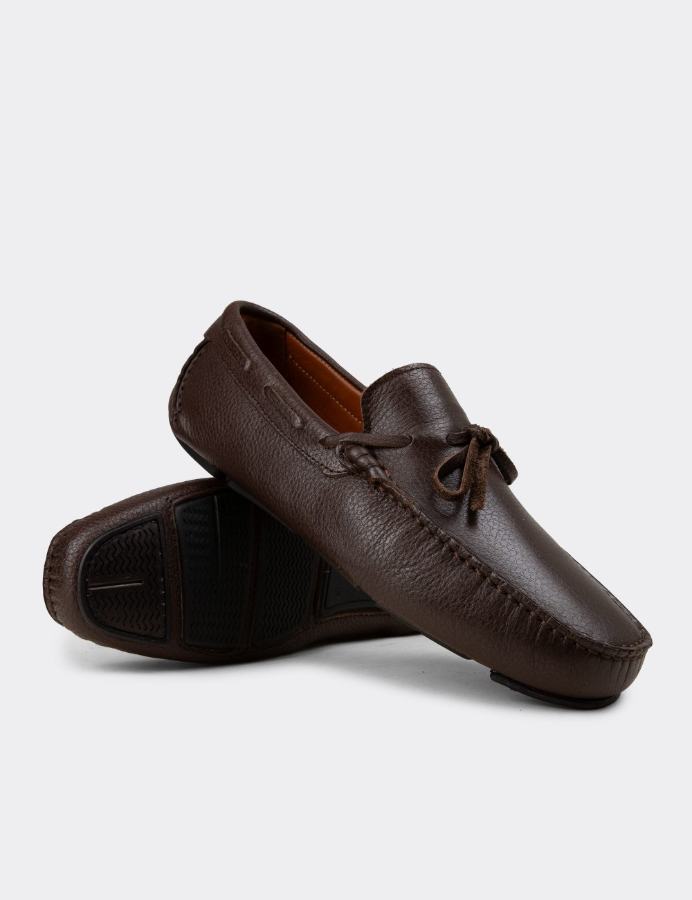 Men's Brown Leather Driving Moccasins - E0919MKHVC02
