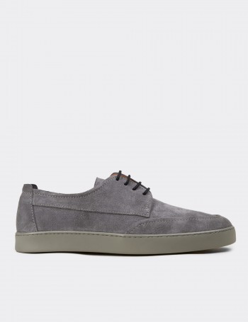 Men's Gray Suede Leather Lace-up Footwear