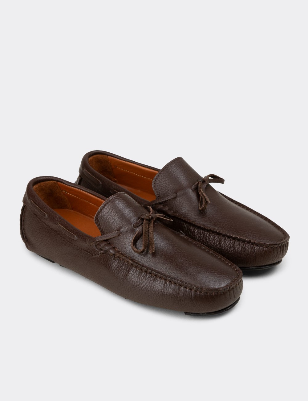 Men's Brown Leather Driving Moccasins - E0919MKHVC02