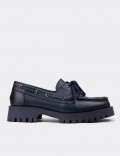 Women's Navy Leather Loafers