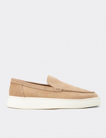 Men's Beige Suede Leather Loafers