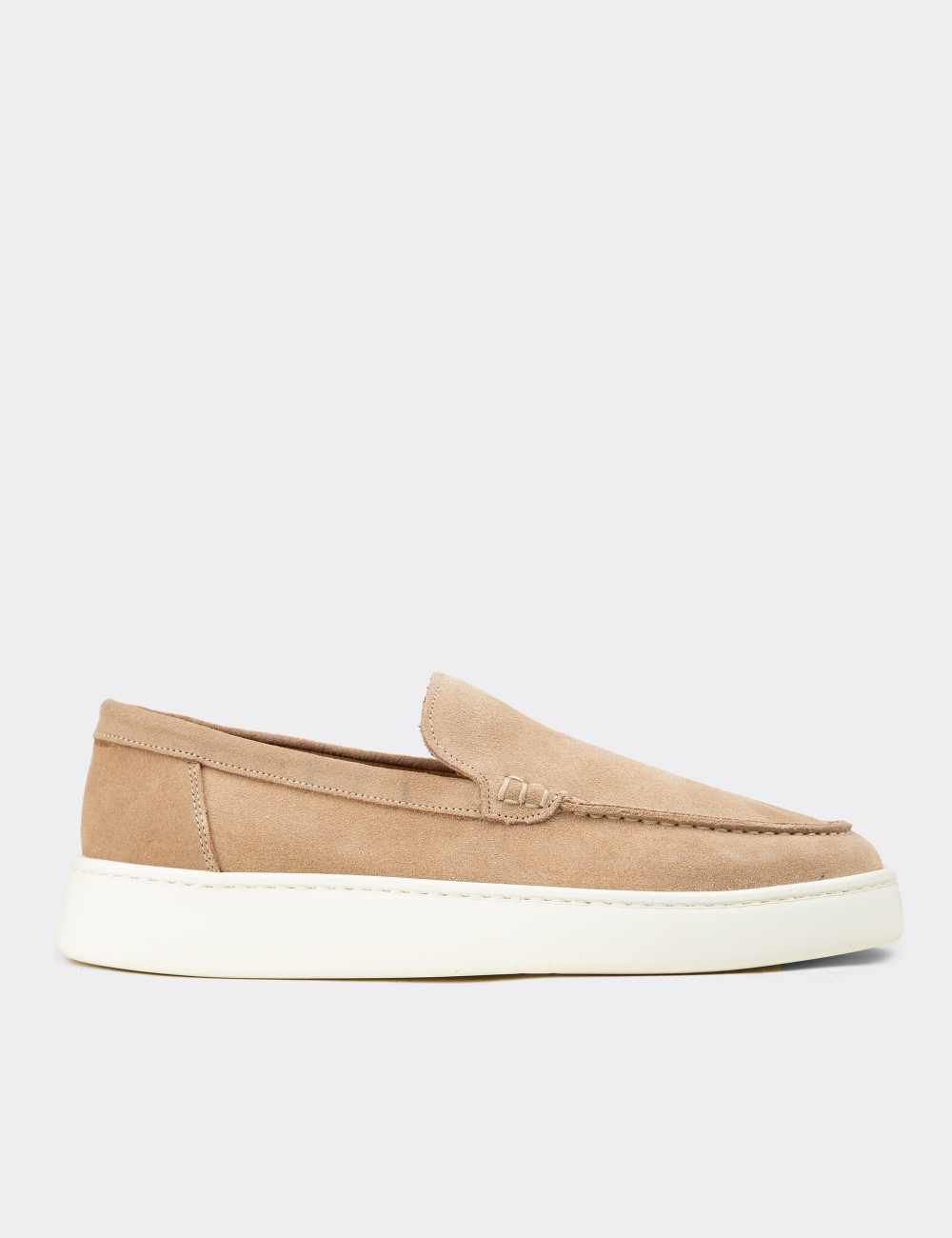 Men's Beige Suede Leather Loafers - 04405MBEJE01