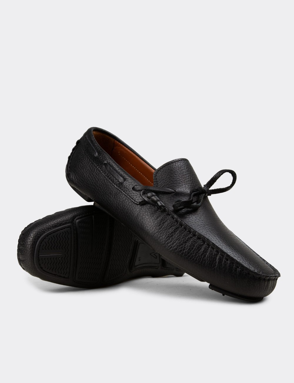 Men's Black Leather Driving Moccasins - E0919MSYHC02