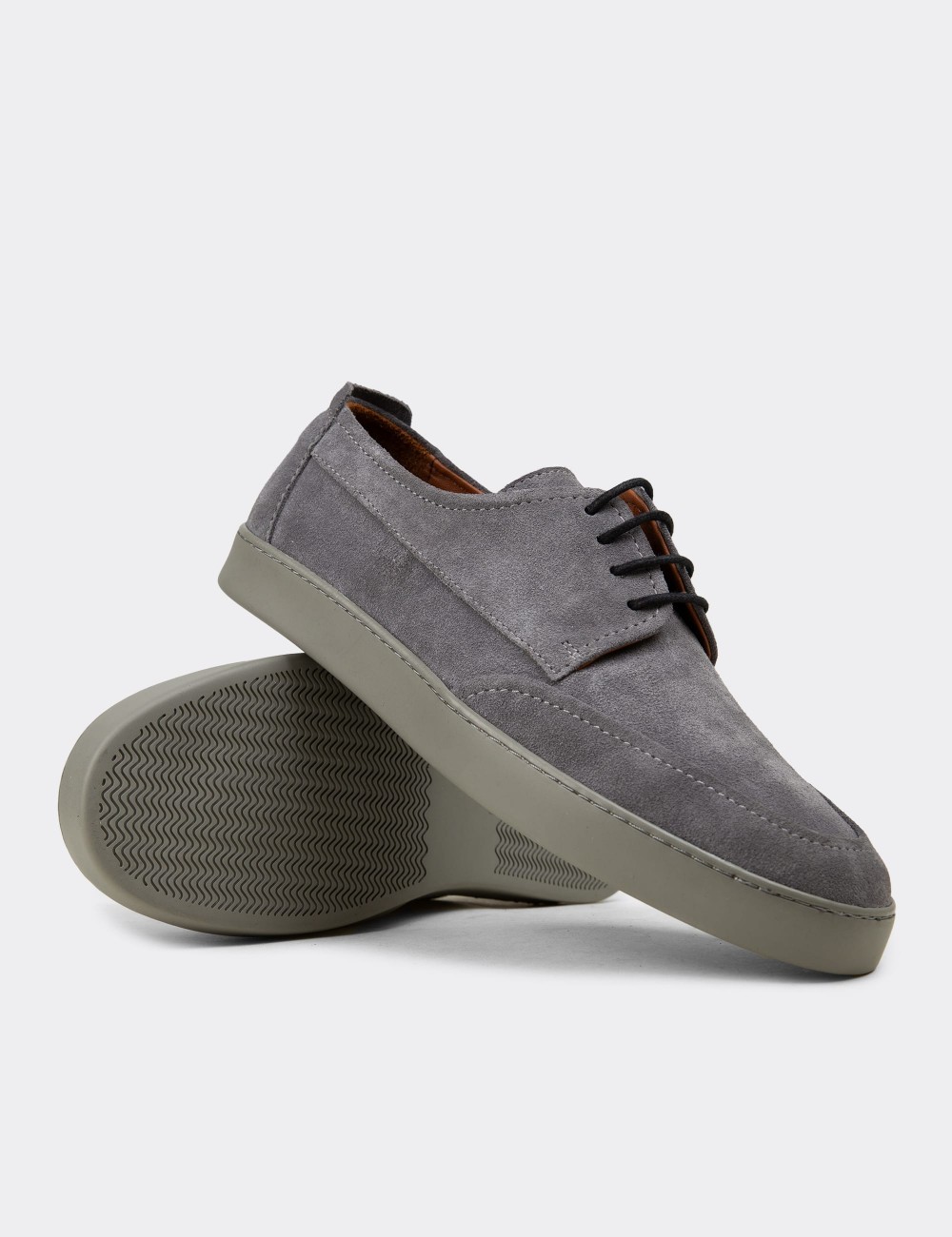 Men's Gray Suede Leather Lace-up Footwear - 02046MGRIC01