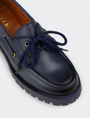 Women's Navy Leather Loafers