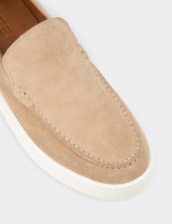 Men's Beige Suede Leather Loafers