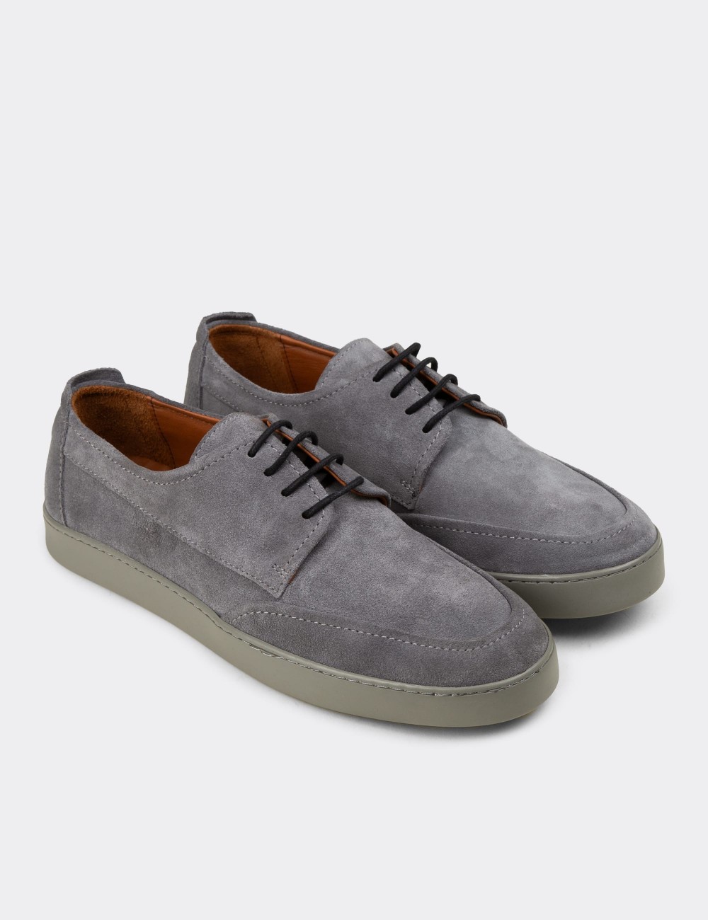 Men's Gray Suede Leather Lace-up Footwear - 02046MGRIC01