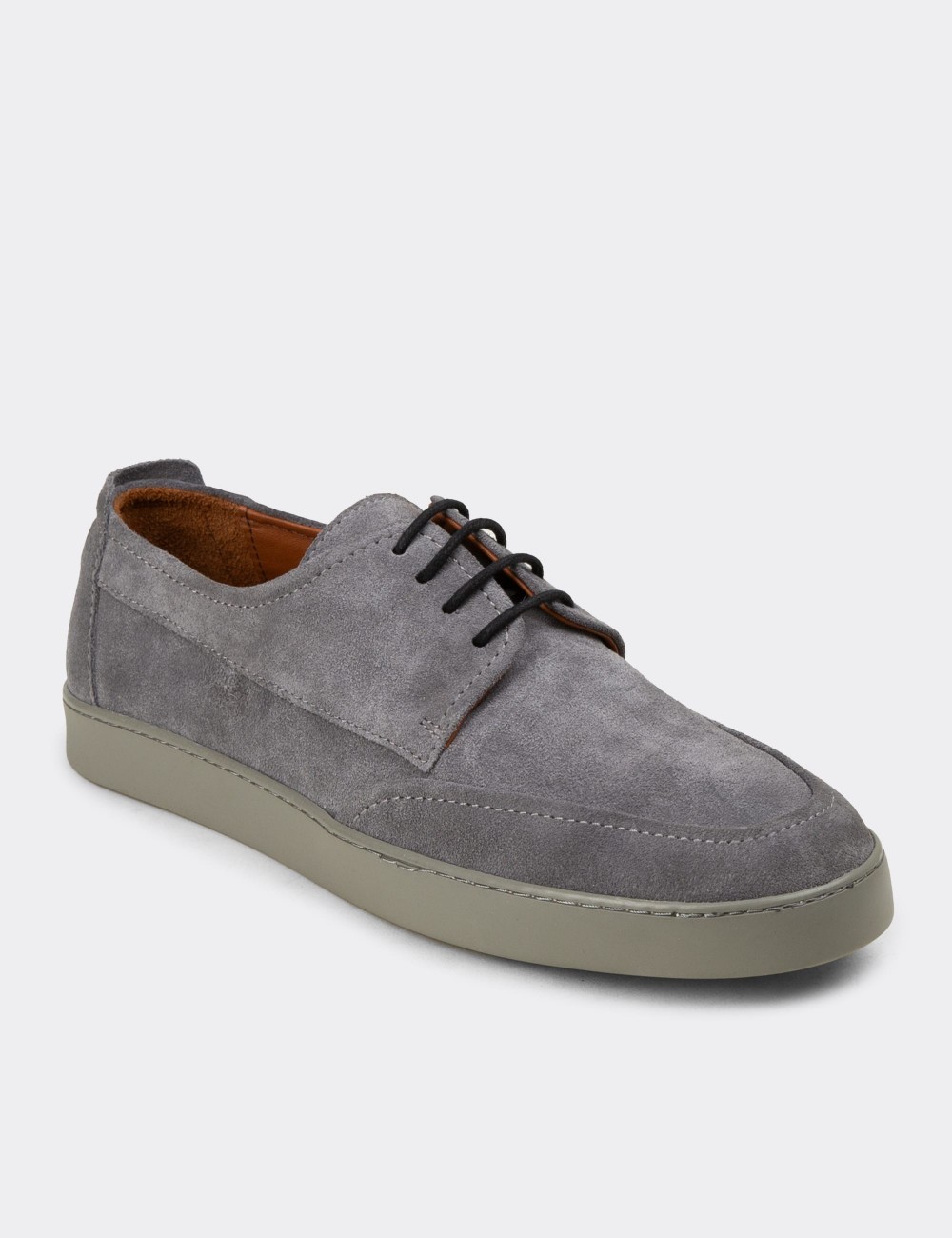 Men's Gray Suede Leather Lace-up Footwear - 02046MGRIC01