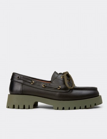 Women's Green Leather Nautical Loafer