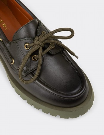 Women's Green Leather Nautical Loafer
