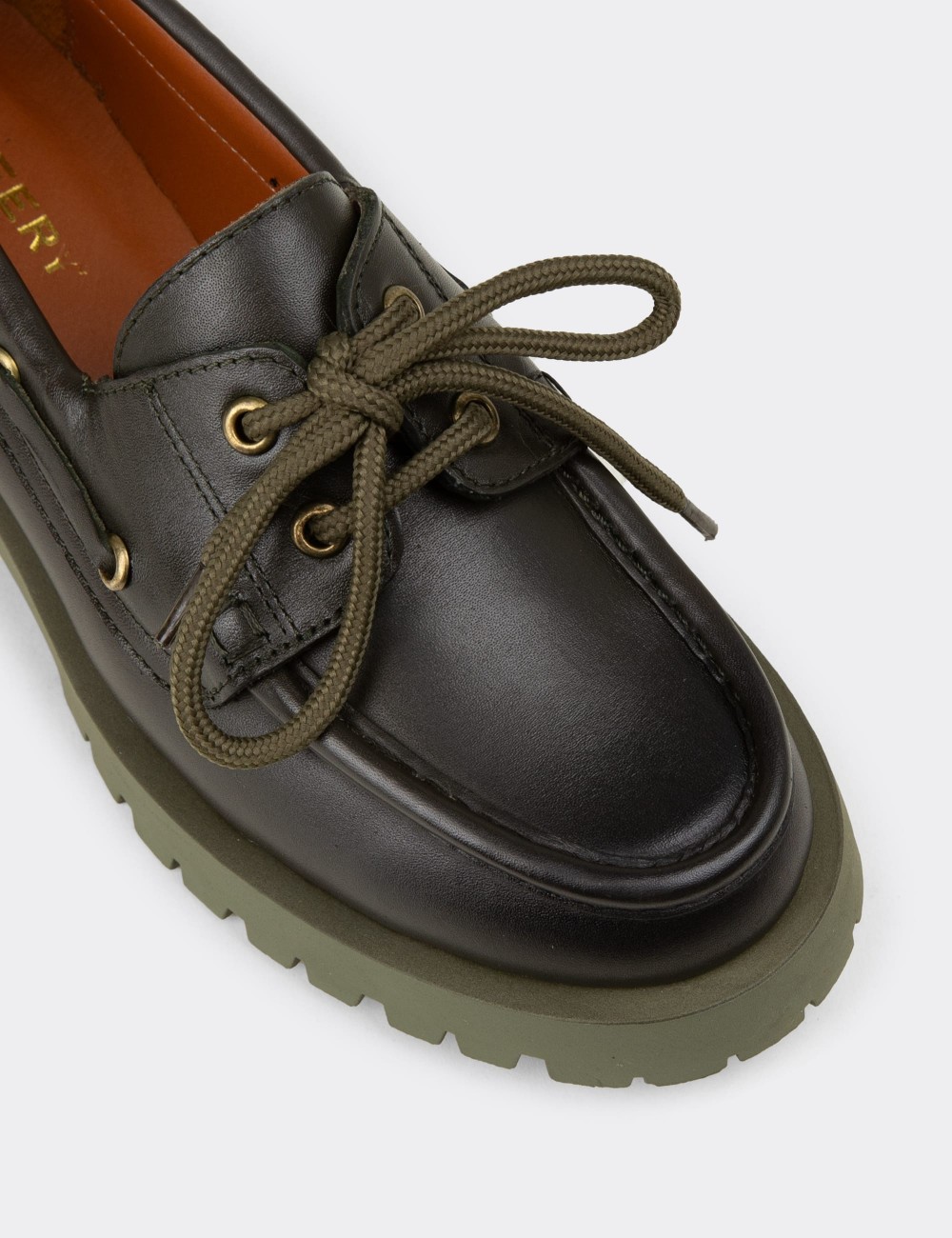 Women's Green Leather Nautical Loafer - 02036ZYSLC02