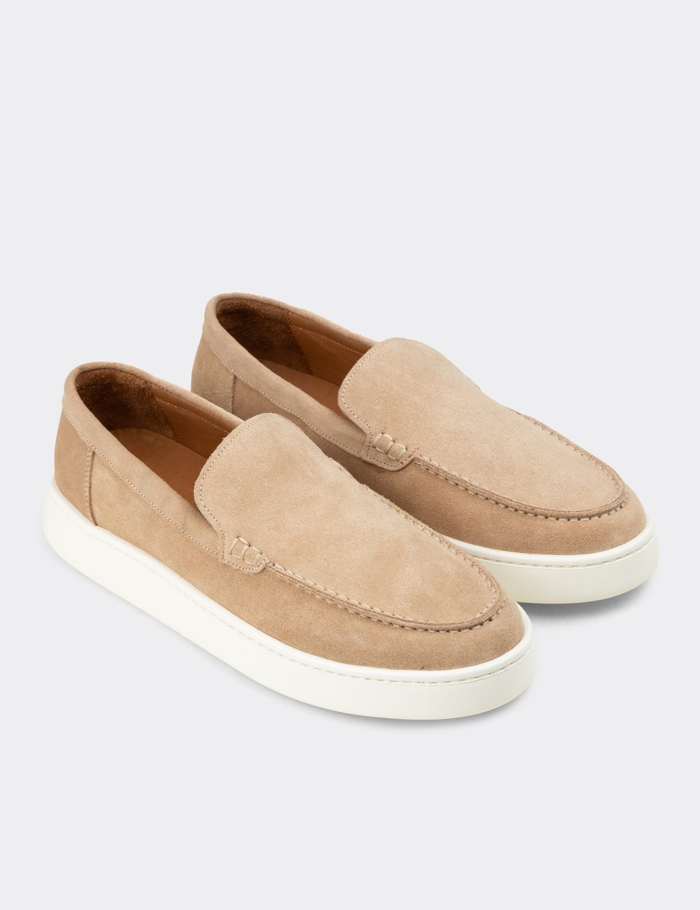 Men's Beige Suede Leather Loafers - 04405MBEJE01