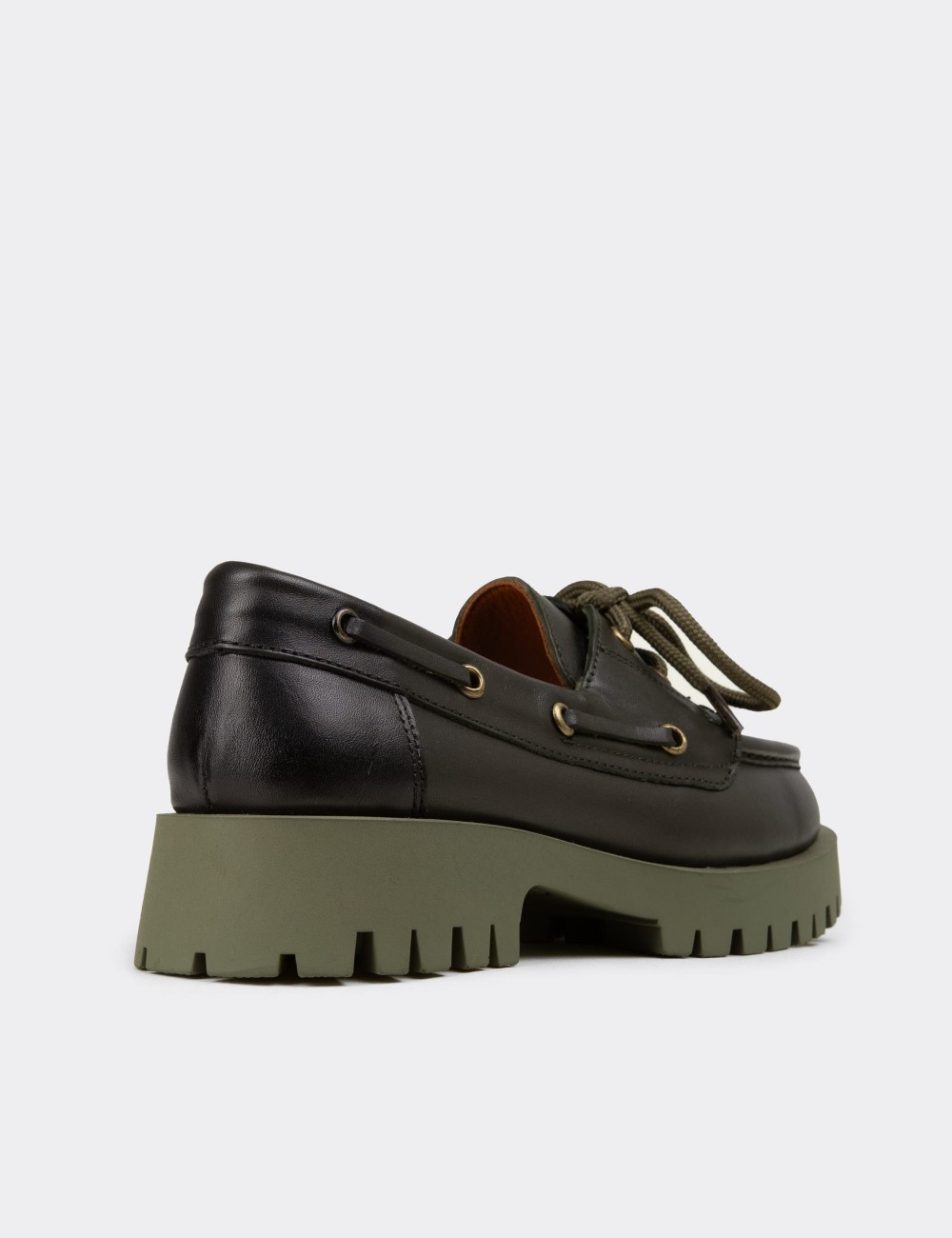 Women's Green Leather Nautical Loafer - 02036ZYSLC02