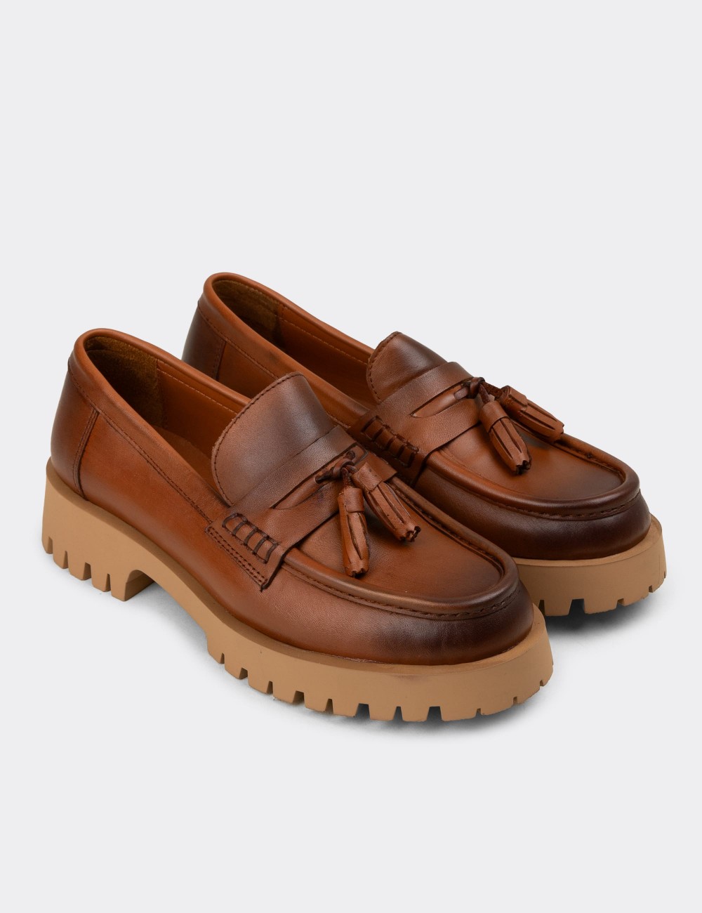 Women's Brown Leather Marin Loafer - 02035ZTBAC02