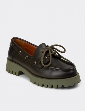 Women's Green Leather Nautical Loafer