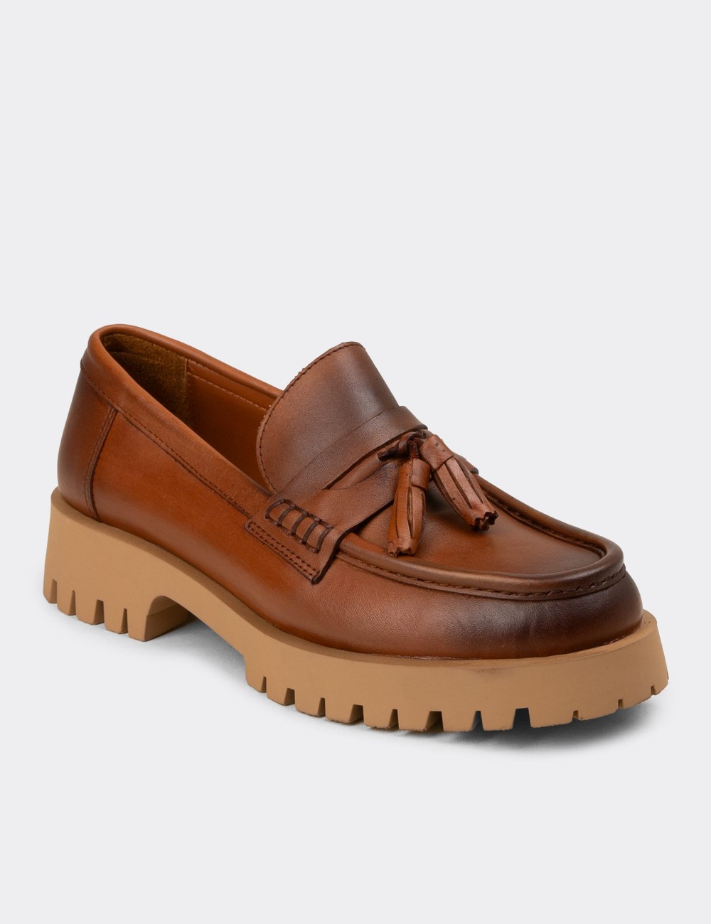 Women's Brown Leather Marin Loafer - 02035ZTBAC02