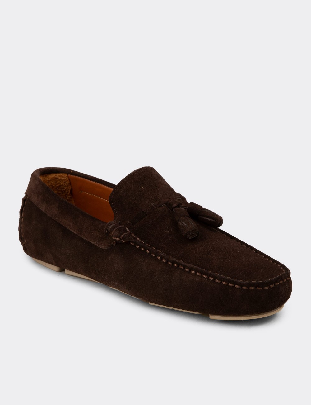 Men's Brown Suede Leather Tassel Loafers - E0950MKHVC01