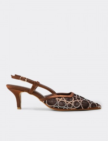 Women’s Brown Slingback Heeled Evening Shoes