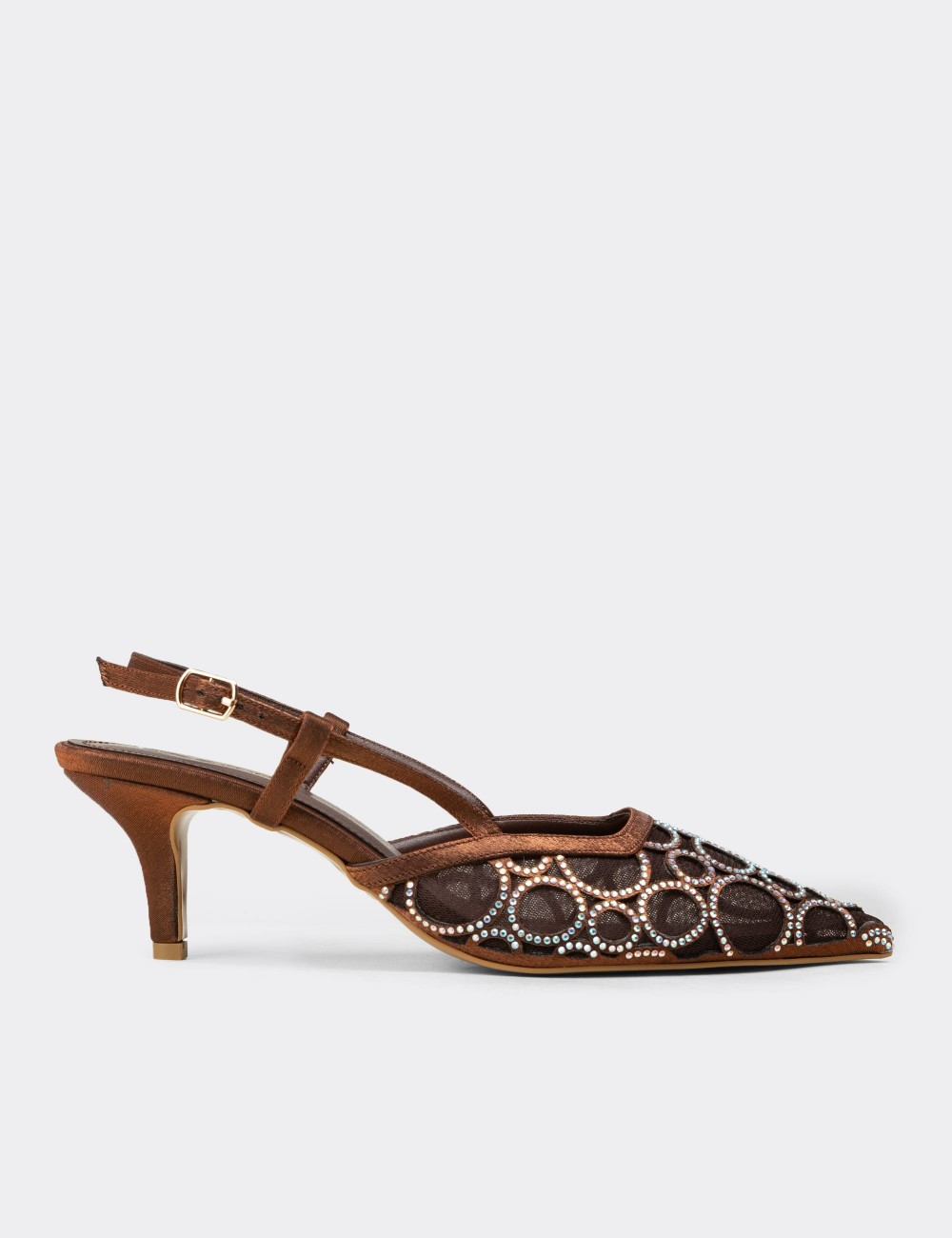 Women’s Brown Slingback Heeled Evening Shoes - RD335ZKHVM01
