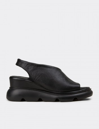 Women's Black Leather Sandals