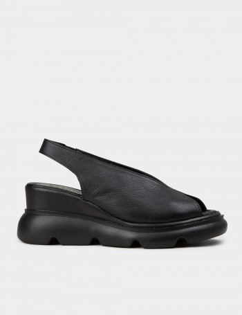 Women's Black Leather Sandals