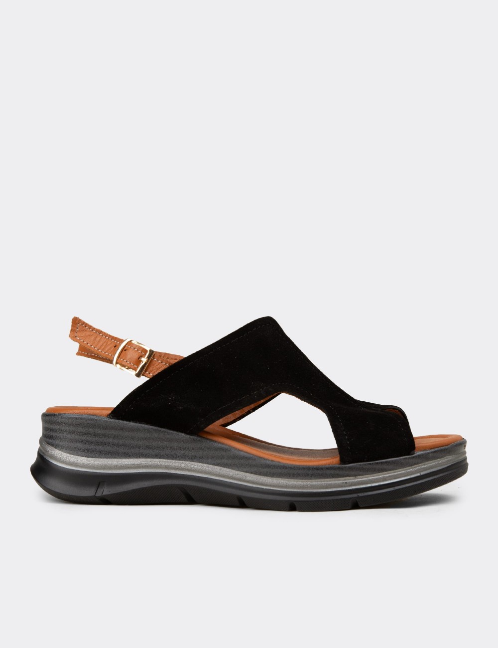 Women's Black Suede Leather Sandals - Z8059ZSYHC01