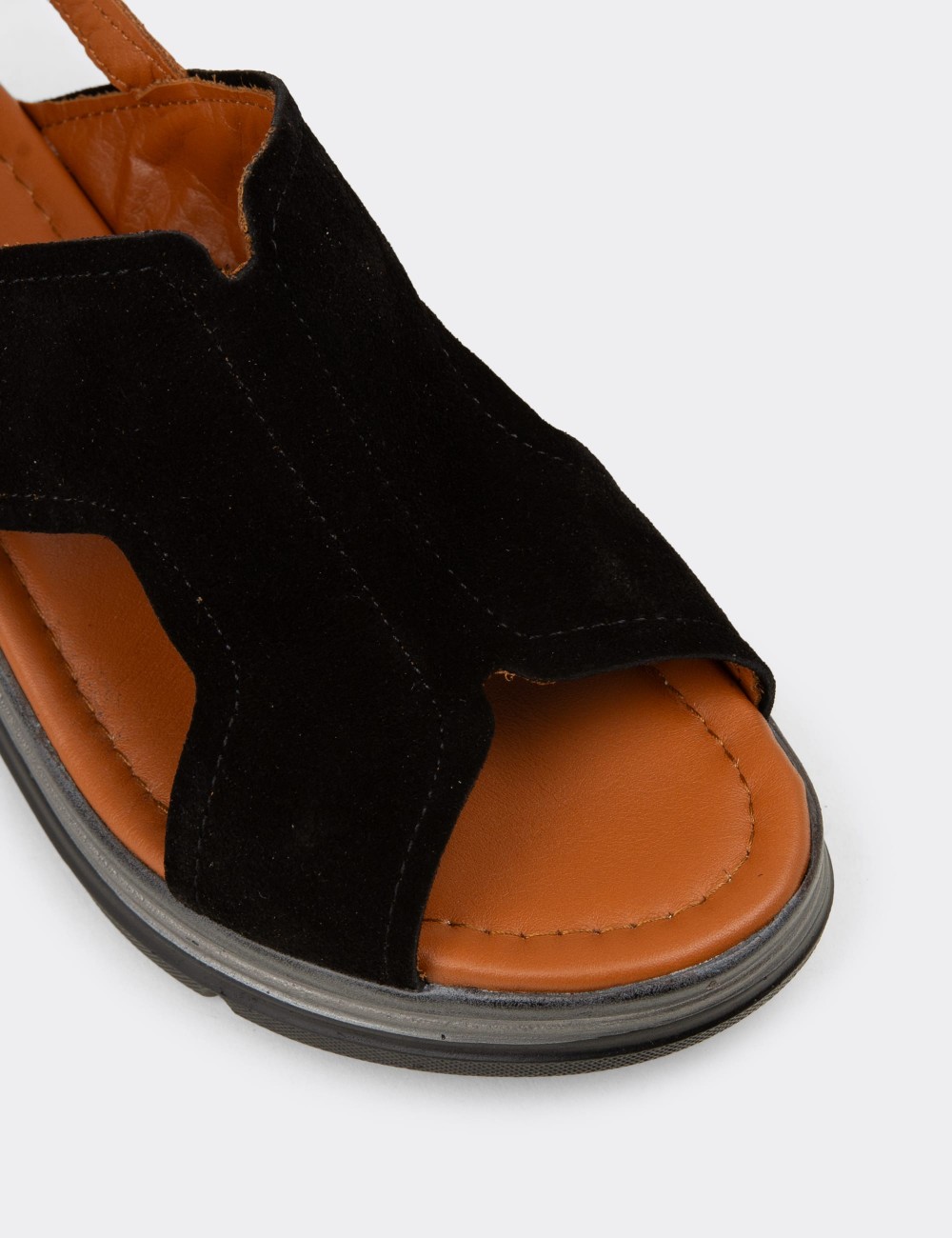 Women's Black Suede Leather Sandals - Z8059ZSYHC01