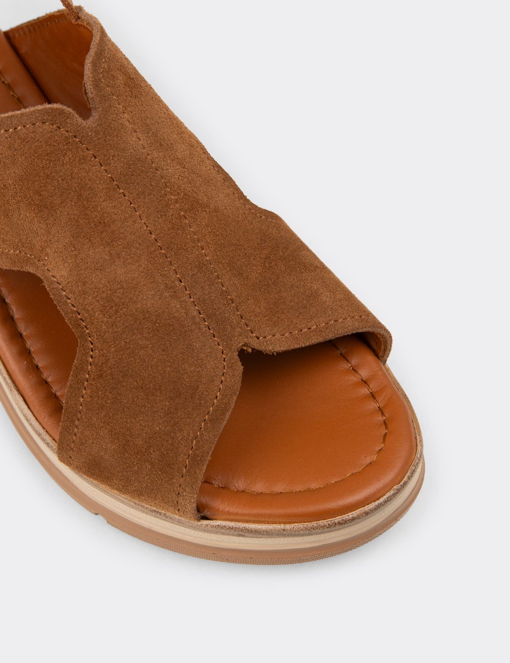Women's Tan Suede Leather Sandals - Z8059ZTBAC01
