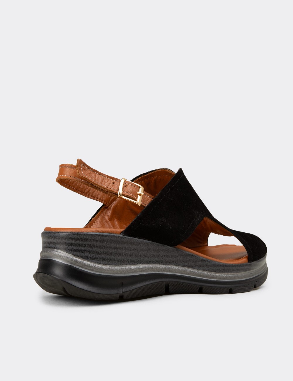 Women's Black Suede Leather Sandals - Z8059ZSYHC01