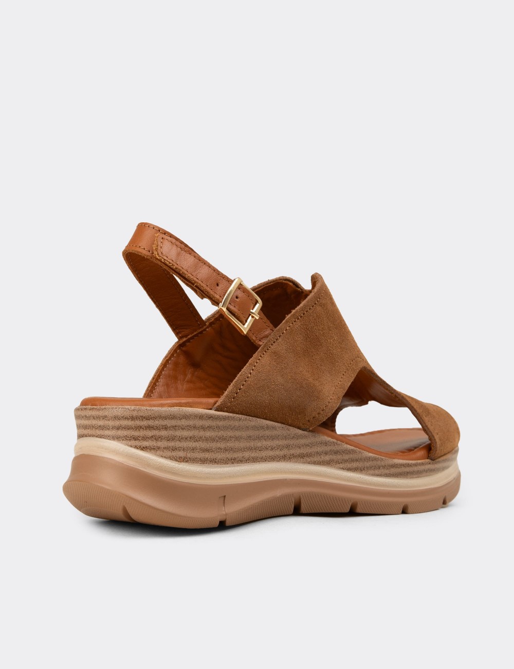 Women's Tan Suede Leather Sandals - Z8059ZTBAC01