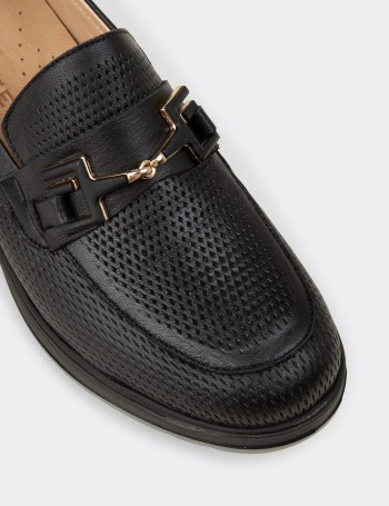 Women's Black Leather Loafers