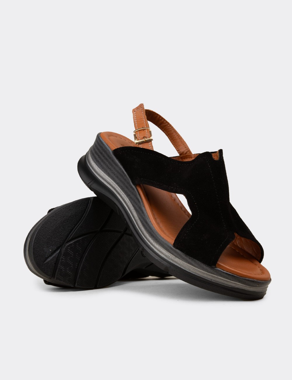 Women's Black Suede Leather Sandals - Z8059ZSYHC01