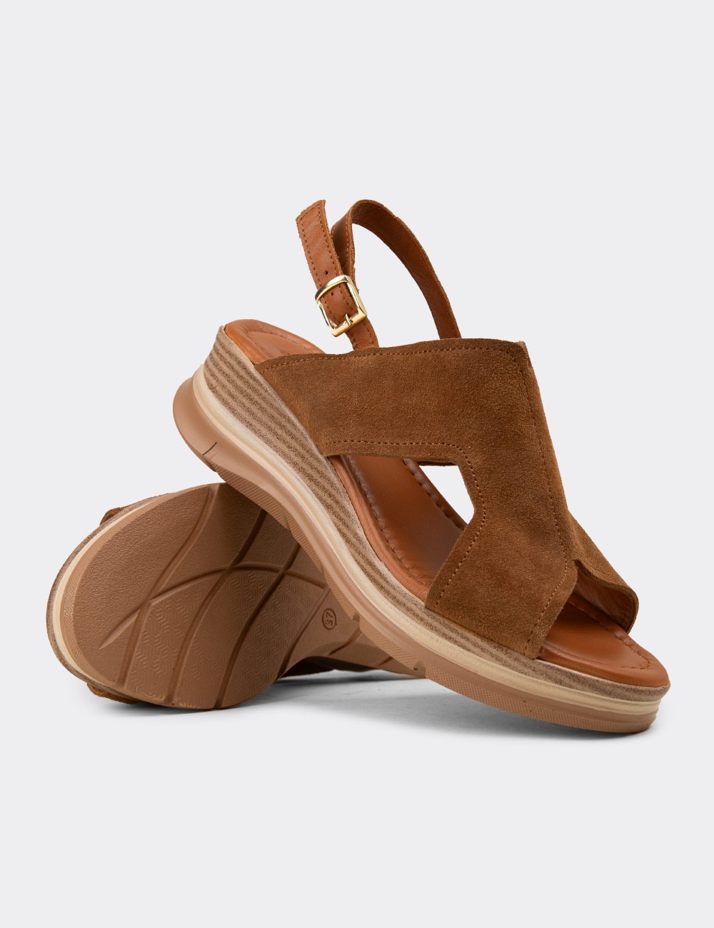 Women's Tan Suede Leather Sandals - Z8059ZTBAC01