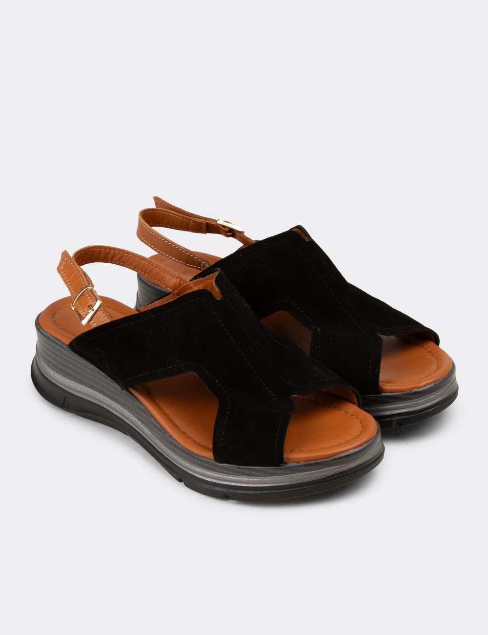 Women's Black Suede Leather Sandals - Z8059ZSYHC01