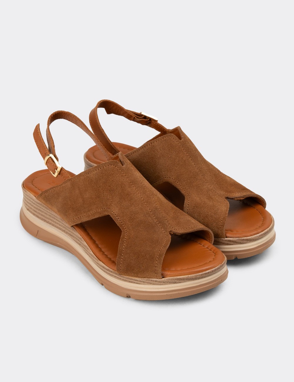 Women's Tan Suede Leather Sandals - Z8059ZTBAC01
