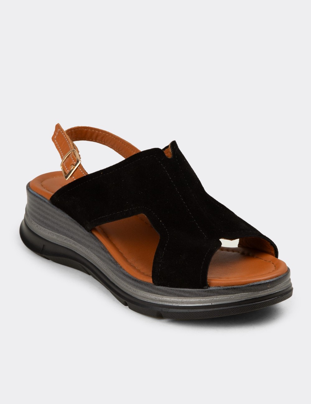 Women's Black Suede Leather Sandals - Z8059ZSYHC01