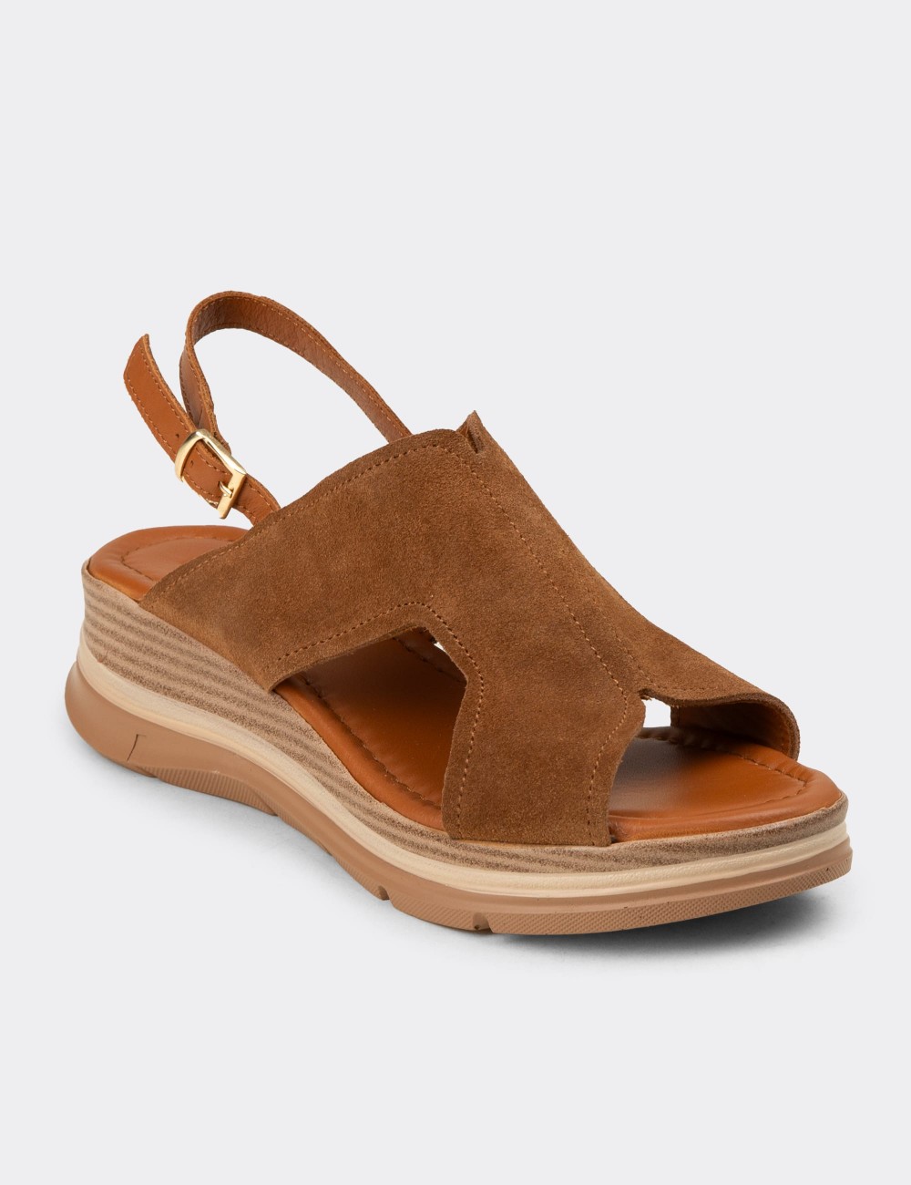 Women's Tan Suede Leather Sandals - Z8059ZTBAC01