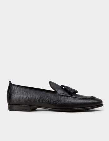 Men's Navy Leather Tassel Loafers
