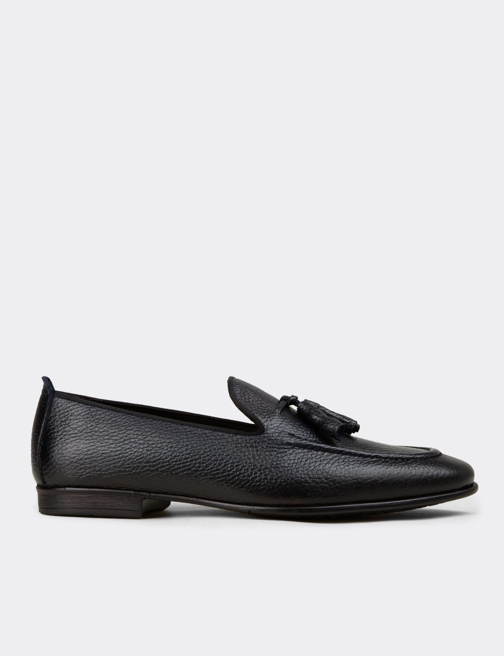 Men's Navy Leather Tassel Loafers - 01701MLCVC33