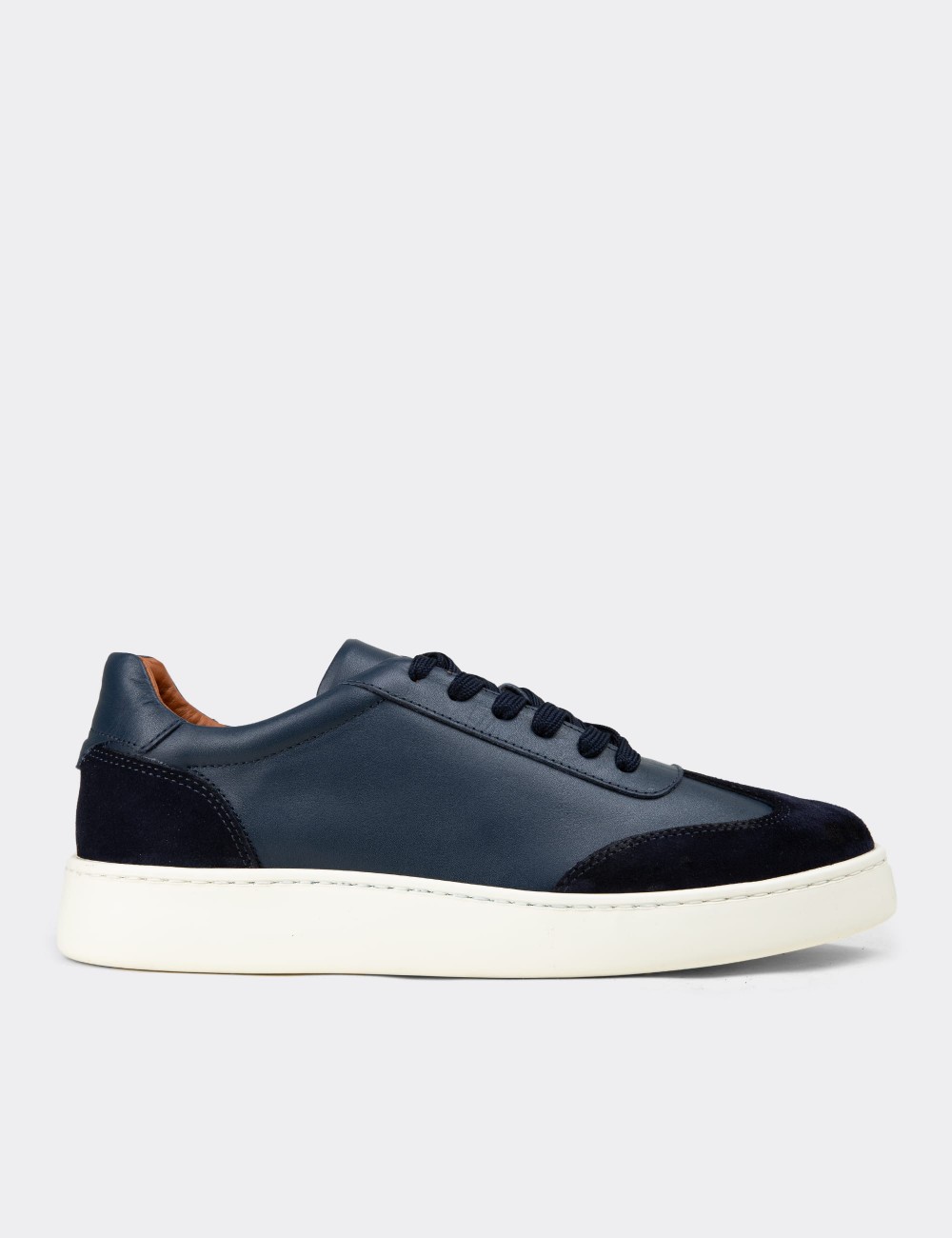 Men's Navy Leather Sneakers - 04407MLCVE01