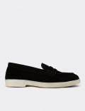 Women's Black Suede Leather Loafers
