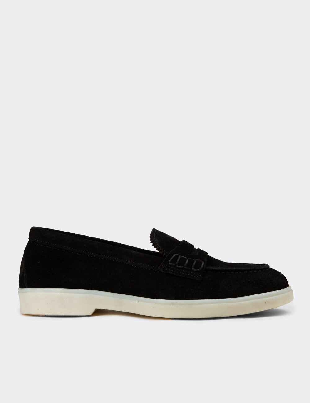 Women's Black Suede Leather Loafers - 02038ZSYHC01