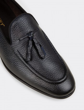 Men's Navy Leather Tassel Loafers