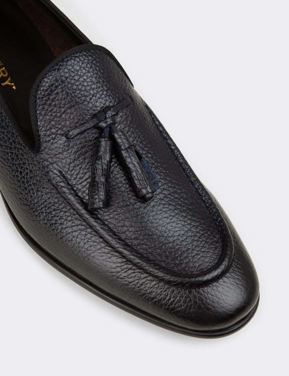 Men's Navy Leather Tassel Loafers - 01701MLCVC33