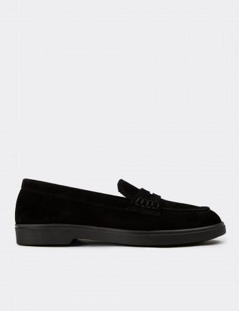 Women's Black Suede Leather Loafers