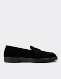 Women's Black Suede Leather Loafers