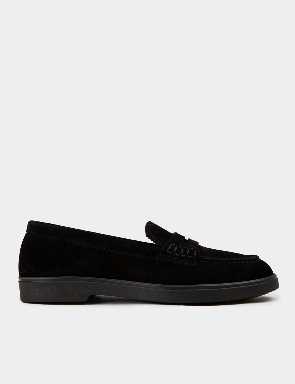Women's Black Suede Leather Loafers - 02038ZSYHC02